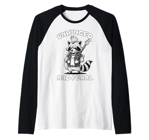 Unhinged and Feral Lustiges Waschbär-Design, Geschenk für Männer, Frauen, Kinder Raglan von Sarcastic Retro Raccoon Trash Panda Animal Graphic