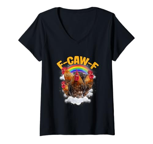 Damen F-Caw-F Funny Chicken Humor F-Caw-F Rooster T-Shirt mit V-Ausschnitt Damen F-Caw-F Funny Chicken Humor F-Caw-F Rooster T-Shirt mit V-Ausschnitt von Sarcastic Rooster Meme F-Caw-F Slogan