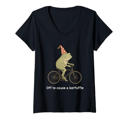 Damen Off to Cause A Kerfuffle Funny Meme Frog T-Shirt mit V-Ausschnitt Damen Off to Cause A Kerfuffle Funny Meme Frog T-Shirt mit V-Ausschnitt von Sarcastic Sayings Funny Frog Apparel