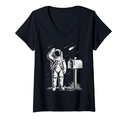 Damen Lustiger Astronaut Briefkasten Weltraum Galaxie Surreal Humor Spruch T-Shirt mit V-Ausschnitt Damen Lustiger Astronaut Briefkasten Weltraum Galaxie Surreal Humor Spruch T-Shirt mit V-Ausschnitt von Sarcastic Sci Fi Cosmic Outer Space Nerd Joke