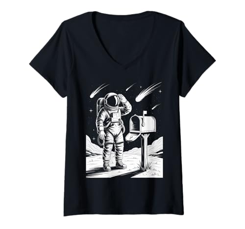 Damen Lustiger Astronaut Briefkasten Weltraum Galaxie Surreal Humor Spruch T-Shirt mit V-Ausschnitt von Sarcastic Sci Fi Cosmic Outer Space Nerd Joke