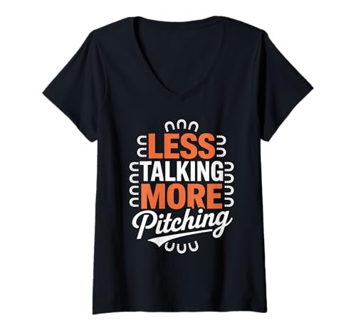 Damen Lustig Weniger Sprechen Mehr Pitching Spruch Baseball Damen Herren T-Shirt mit V-Ausschnitt von Sarcastic Sports Fan Thrower Coach Softball League