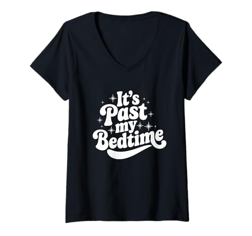 Damen Sarcastic Introvert Zitat Antisocial Retro Past my Bedtime T-Shirt mit V-Ausschnitt von Sarcastic T-Shirt Co.