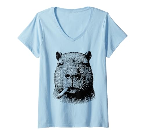 Damen Lustige Capybara Rauchende Zigarette Grunge Tier Smoker Meme T-Shirt mit V-Ausschnitt Damen Lustige Capybara Rauchende Zigarette Grunge Tier Smoker Meme T-Shirt mit V-Ausschnitt von Sarcastic Tough Animals Smoking Apparel