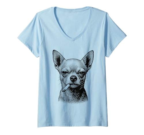 Damen Lustige Chihuahua rauchende Zigarette Hund Tier Smoker Meme T-Shirt mit V-Ausschnitt Damen Lustige Chihuahua rauchende Zigarette Hund Tier Smoker Meme T-Shirt mit V-Ausschnitt von Sarcastic Tough Animals Smoking Apparel