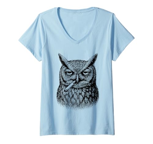 Damen Lustige Eule Rauchen Zigarette Grunge Tier Smoker Punk Meme T-Shirt mit V-Ausschnitt Damen Lustige Eule Rauchen Zigarette Grunge Tier Smoker Punk Meme T-Shirt mit V-Ausschnitt von Sarcastic Tough Animals Smoking Apparel