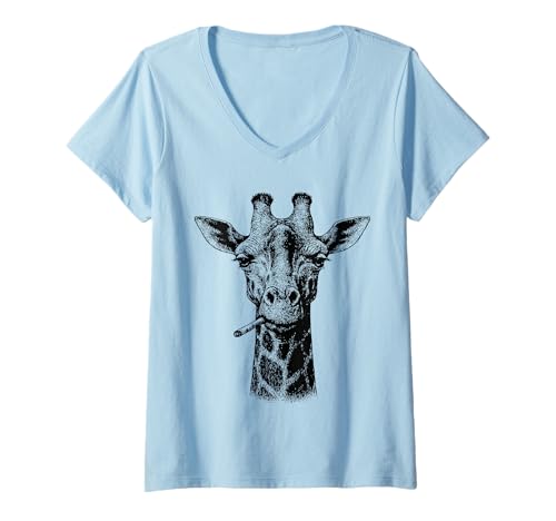 Damen Lustige Giraffe rauchende Zigarette Grunge Tier Smoker Meme T-Shirt mit V-Ausschnitt Damen Lustige Giraffe rauchende Zigarette Grunge Tier Smoker Meme T-Shirt mit V-Ausschnitt von Sarcastic Tough Animals Smoking Apparel