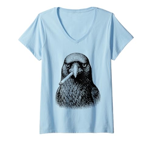 Damen Lustige Krähe Rauchen Grunge Tier Rabe Smoker Punk Meme T-Shirt mit V-Ausschnitt Damen Lustige Krähe Rauchen Grunge Tier Rabe Smoker Punk Meme T-Shirt mit V-Ausschnitt von Sarcastic Tough Animals Smoking Apparel