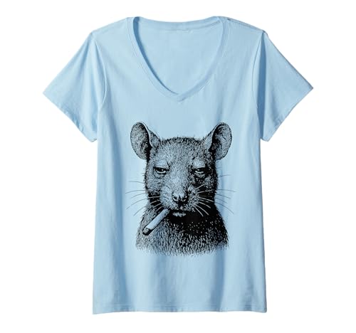 Damen Lustige Ratte Rauchen Grunge Tiermotiv Smoker Punk Meme T-Shirt mit V-Ausschnitt Damen Lustige Ratte Rauchen Grunge Tiermotiv Smoker Punk Meme T-Shirt mit V-Ausschnitt von Sarcastic Tough Animals Smoking Apparel