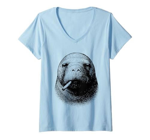 Damen Lustige Seekuh rauchende Zigarette Marine Tier Smoker Meme T-Shirt mit V-Ausschnitt Damen Lustige Seekuh rauchende Zigarette Marine Tier Smoker Meme T-Shirt mit V-Ausschnitt von Sarcastic Tough Animals Smoking Apparel