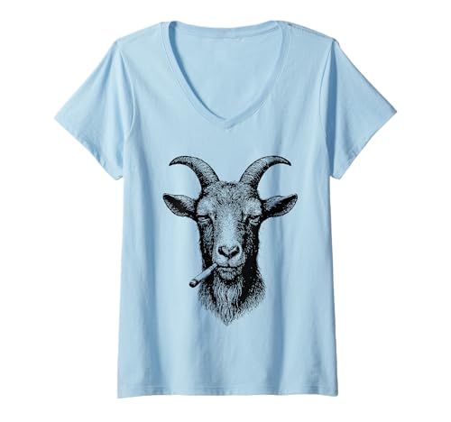 Damen Lustige Ziege Rauchen Zigarette Grunge Tier Smoker Punk Meme T-Shirt mit V-Ausschnitt Damen Lustige Ziege Rauchen Zigarette Grunge Tier Smoker Punk Meme T-Shirt mit V-Ausschnitt von Sarcastic Tough Animals Smoking Apparel