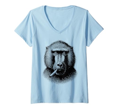 Damen Lustiger Baboon Raucher Zigarette Dschungel Tier Smoker Meme T-Shirt mit V-Ausschnitt Damen Lustiger Baboon Raucher Zigarette Dschungel Tier Smoker Meme T-Shirt mit V-Ausschnitt von Sarcastic Tough Animals Smoking Apparel