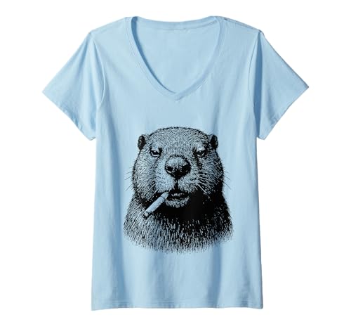 Damen Lustiger Biber Smoking Grunge Tiermotiv Smoker Punk Meme T-Shirt mit V-Ausschnitt Damen Lustiger Biber Smoking Grunge Tiermotiv Smoker Punk Meme T-Shirt mit V-Ausschnitt von Sarcastic Tough Animals Smoking Apparel