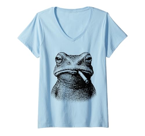 Damen Lustiger Frosch rauchende Zigarette Amphibien Tier Smoker Meme T-Shirt mit V-Ausschnitt Damen Lustiger Frosch rauchende Zigarette Amphibien Tier Smoker Meme T-Shirt mit V-Ausschnitt von Sarcastic Tough Animals Smoking Apparel