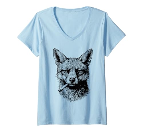 Damen Lustiger Fuchs rauchende Zigarette Wald Tier Smoker Meme T-Shirt mit V-Ausschnitt Damen Lustiger Fuchs rauchende Zigarette Wald Tier Smoker Meme T-Shirt mit V-Ausschnitt von Sarcastic Tough Animals Smoking Apparel