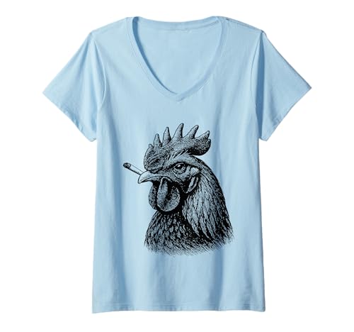 Damen Lustiger Hahn rauchende Zigarette Bauernhof Tier Smoker Meme T-Shirt mit V-Ausschnitt von Sarcastic Tough Animals Smoking Apparel