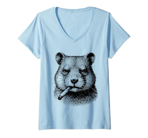 Damen Lustiger Hamster Raucher Grunge Tiermotiv Smoker Punk Meme T-Shirt mit V-Ausschnitt Damen Lustiger Hamster Raucher Grunge Tiermotiv Smoker Punk Meme T-Shirt mit V-Ausschnitt von Sarcastic Tough Animals Smoking Apparel