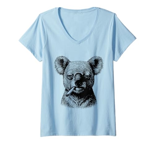 Damen Lustiger Koala Raucher Zigarette Tier Smoker Bär Meme T-Shirt mit V-Ausschnitt Damen Lustiger Koala Raucher Zigarette Tier Smoker Bär Meme T-Shirt mit V-Ausschnitt von Sarcastic Tough Animals Smoking Apparel