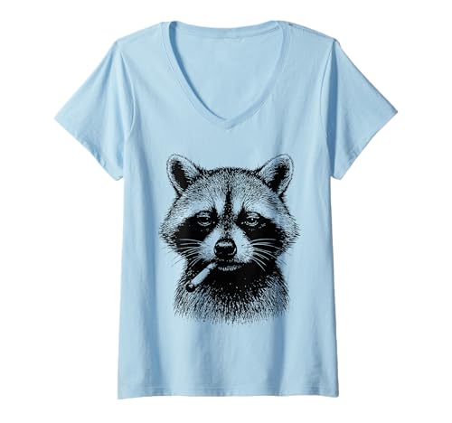 Damen Lustiger Waschbär rauchende Zigarette Wildtier Smoker Meme T-Shirt mit V-Ausschnitt Damen Lustiger Waschbär rauchende Zigarette Wildtier Smoker Meme T-Shirt mit V-Ausschnitt von Sarcastic Tough Animals Smoking Apparel