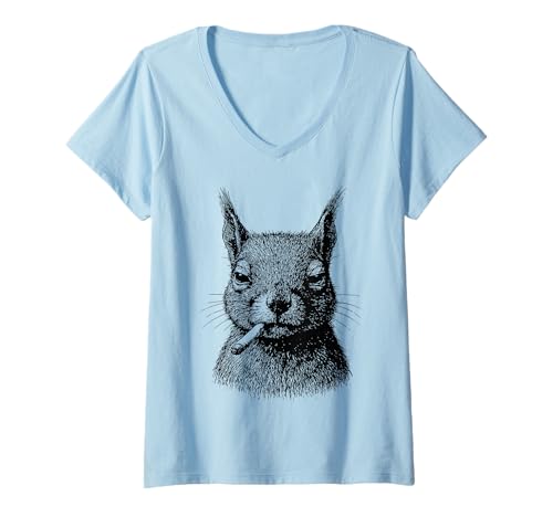 Damen Lustiges Eichhörnchen rauchende Zigarette Wald Tier Smoker Meme T-Shirt mit V-Ausschnitt Damen Lustiges Eichhörnchen rauchende Zigarette Wald Tier Smoker Meme T-Shirt mit V-Ausschnitt von Sarcastic Tough Animals Smoking Apparel