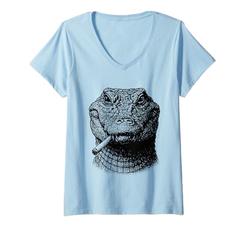 Damen Lustiges Krokodil Rauchen Zigarette Grunge Tier Smoker Meme T-Shirt mit V-Ausschnitt Damen Lustiges Krokodil Rauchen Zigarette Grunge Tier Smoker Meme T-Shirt mit V-Ausschnitt von Sarcastic Tough Animals Smoking Apparel