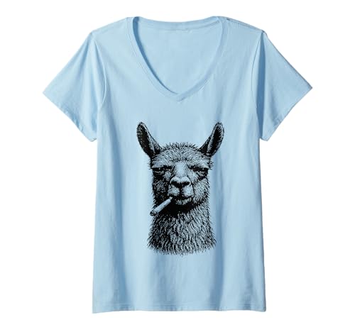 Damen Lustiges Lama Rauchen Zigarette Grunge Tier Smoker Meme T-Shirt mit V-Ausschnitt Damen Lustiges Lama Rauchen Zigarette Grunge Tier Smoker Meme T-Shirt mit V-Ausschnitt von Sarcastic Tough Animals Smoking Apparel