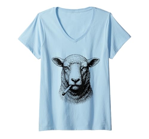 Damen Lustiges Schaf Rauchen Grunge Tiermotiv Smoker Punk Meme T-Shirt mit V-Ausschnitt Damen Lustiges Schaf Rauchen Grunge Tiermotiv Smoker Punk Meme T-Shirt mit V-Ausschnitt von Sarcastic Tough Animals Smoking Apparel