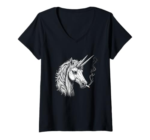 Damen Alternative schwarze Grafik mit Motiv „Unicorn Smoking, Goth, Indie-Emo“ T-Shirt mit V-Ausschnitt Damen Alternative schwarze Grafik mit Motiv „Unicorn Smoking, Goth, Indie-Emo“ T-Shirt mit V-Ausschnitt von Sarcastic Unicorn Shirts for Smokers