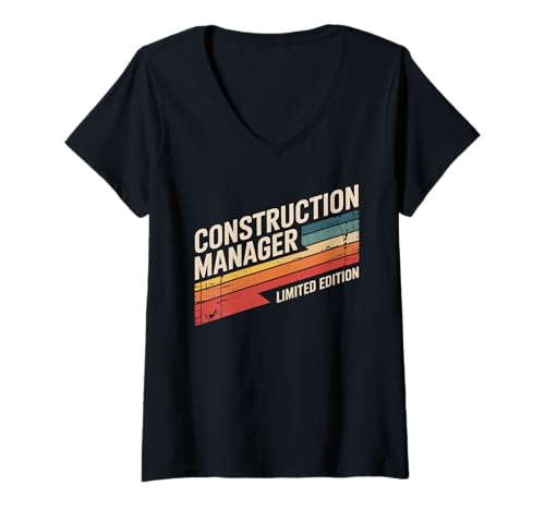 Damen Lustiger Baumanager Limited Edition Retro Spruch T-Shirt mit V-Ausschnitt Damen Lustiger Baumanager Limited Edition Retro Spruch T-Shirt mit V-Ausschnitt von Sarcastic Vintage Builder Supervisor Career Joke