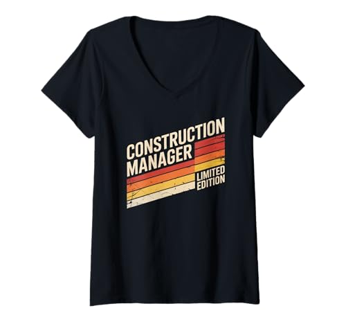 Damen Lustiger Baumanager Limited Edition Retro Spruch T-Shirt mit V-Ausschnitt Damen Lustiger Baumanager Limited Edition Retro Spruch T-Shirt mit V-Ausschnitt von Sarcastic Vintage Builder Supervisor Career Joke