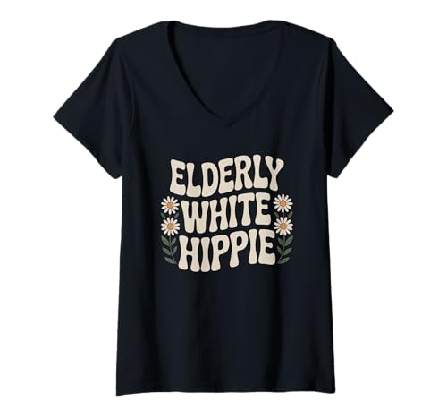 Damen Lustiger weißer Hippie-Retro-Retro-Regenbogen-Humor für Damen und Herren T-Shirt mit V-Ausschnitt Damen Lustiger weißer Hippie-Retro-Retro-Regenbogen-Humor für Damen und Herren T-Shirt mit V-Ausschnitt von Sarcastic Vintage Flower Power Peace Joke Dad Mom