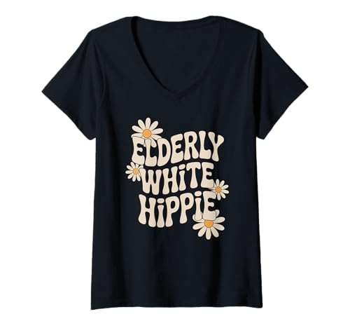 Damen Lustiger weißer Hippie-Retro-Retro-Regenbogen-Humor für Damen und Herren T-Shirt mit V-Ausschnitt Damen Lustiger weißer Hippie-Retro-Retro-Regenbogen-Humor für Damen und Herren T-Shirt mit V-Ausschnitt von Sarcastic Vintage Flower Power Peace Joke Dad Mom