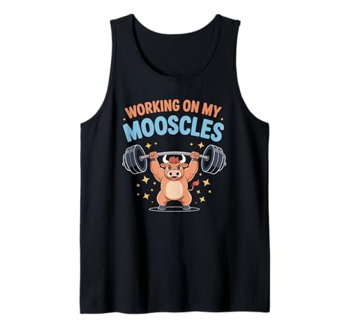 Funny Working On My Mooscles Spruch Gym Bull Humor Women Men Tank Top Funny Working On My Mooscles Spruch Gym Bull Humor Women Men Tank Top von Sarcastic Weightlifting Cow Joke Retro Workout