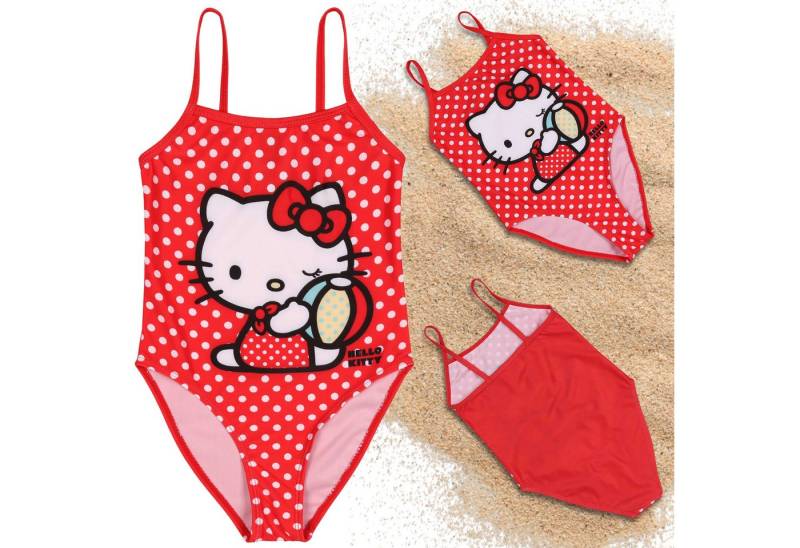 Sarcia.eu Badekleid Hello Kitty Mädchen Badeanzug, rot, einteilig mit Punkten von Sarcia.eu