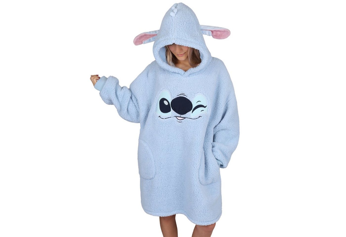 Sarcia.eu Bademantel Stitch Disney Damen Sweatshirt/Schlafrock, blaue Kapuzendecke, Snuddie von Sarcia.eu