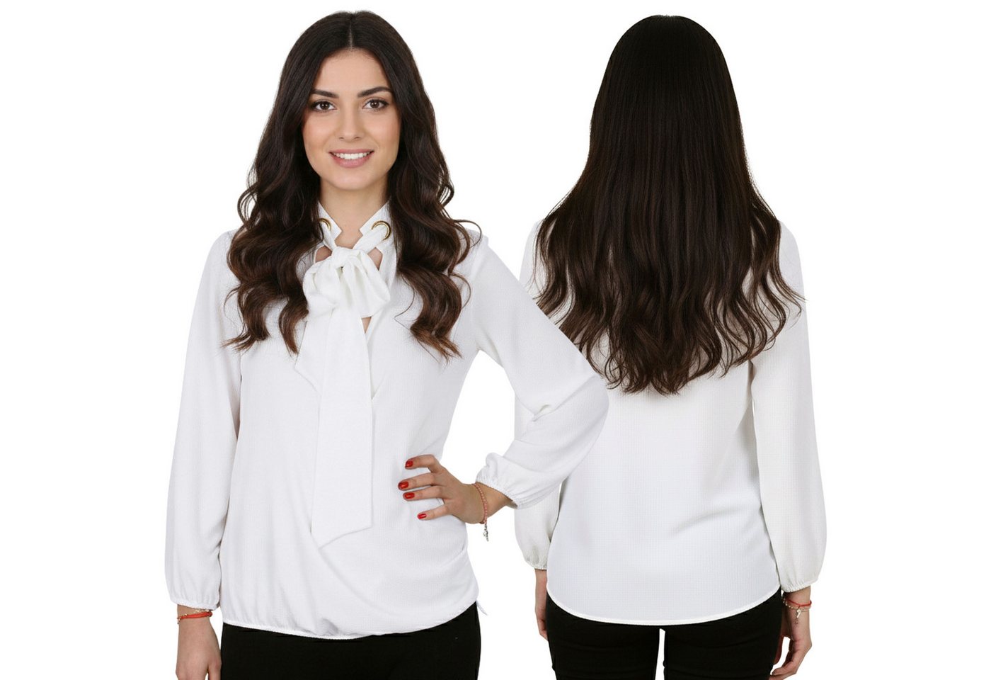 Sarcia.eu Blusentop John Zack elegante weiße Damenbluse mit Nackenband, langarm, OFFICIAL von Sarcia.eu