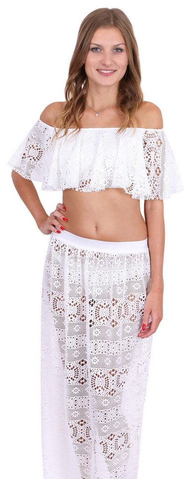 Sarcia.eu Blusentop Weißes kurzes Top mit Bardotausschnitt bauchfrei John Zack M-L von Sarcia.eu