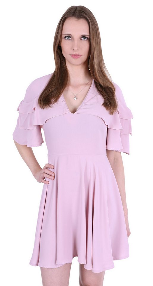 Sarcia.eu Cocktailkleid John Zack Puderrosa Kleid mit Rüschen an den Ärmel XS von Sarcia.eu