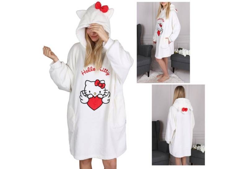 Sarcia.eu Damenbademantel Hello Kitty Weiß, Damen Kapuzen Sweatshirt/Mantel/Decke, Snuddie, M-L von Sarcia.eu