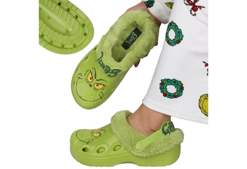 Sarcia.eu Grinch Clogs, warme weihnachtliche Hausschuhe mit Fell für Erwachsene Clog von Sarcia.eu