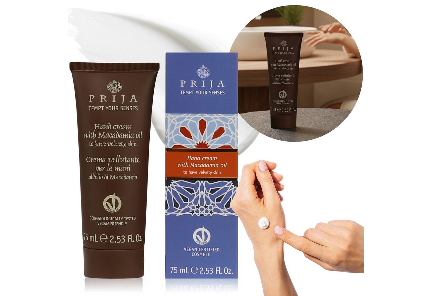Sarcia.eu Handcreme PRIJA Handcreme feuchtigkeitsspendend mit Macadamiaöl VEGAN 75 ml von Sarcia.eu