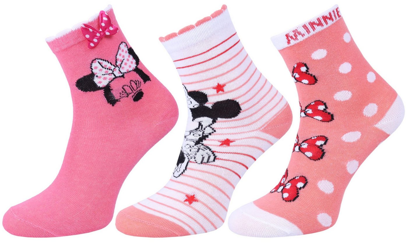 Sarcia.eu Haussocken 3x pink-weiß-aprikosenfarbige Socken für Mädchen Minnie Mouse 23/26 EU von Sarcia.eu