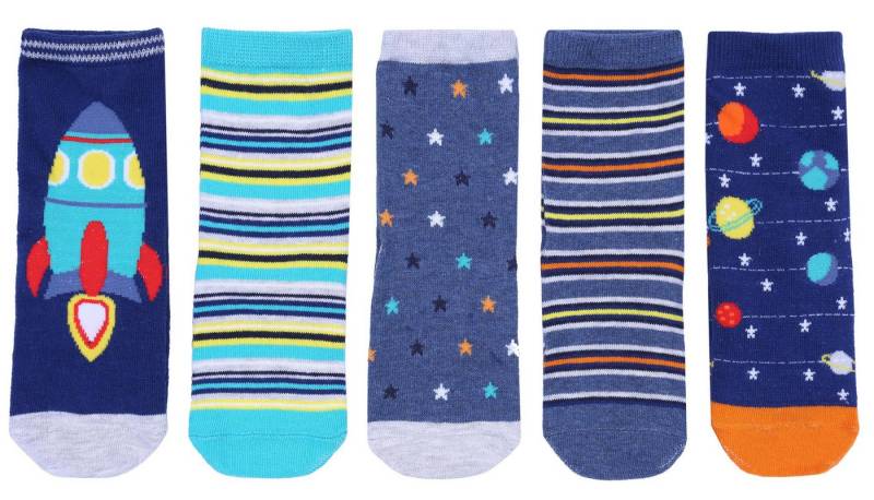 Sarcia.eu Haussocken 5 x blaue Socken „kosmische Muster“ 0 Monate von Sarcia.eu