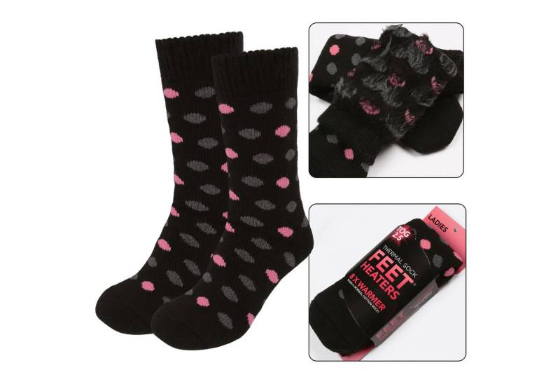 Sarcia.eu Haussocken Warme schwarze Socken mit rosa und grauen Punkten, Thermo 37-42 von Sarcia.eu