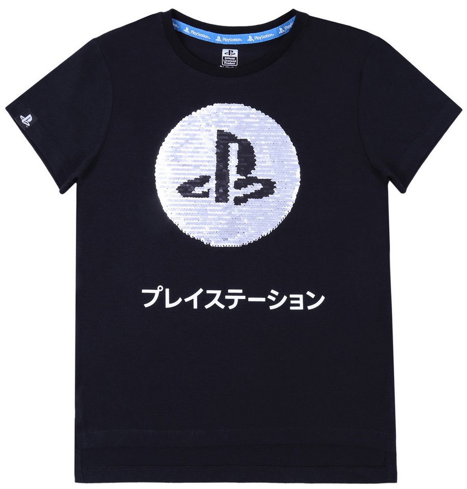 Sarcia.eu Kurzarmbluse Schwarze Bluse mit PlayStation-Pailletten 9-10 Jahre von Sarcia.eu