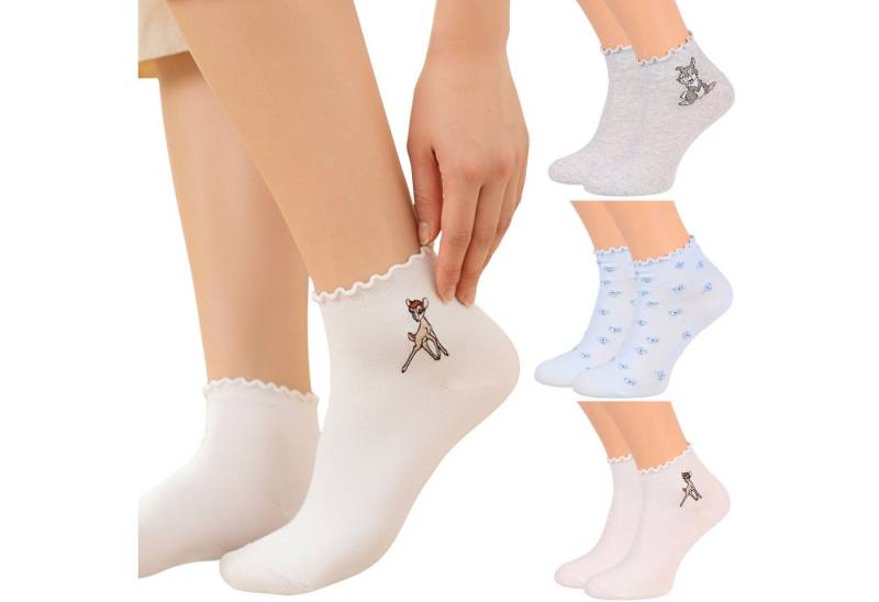 Sarcia.eu Kurzsocken Disney Bambi Thumper Damen Söckchen mit Rüschen – 3 Paar von Sarcia.eu