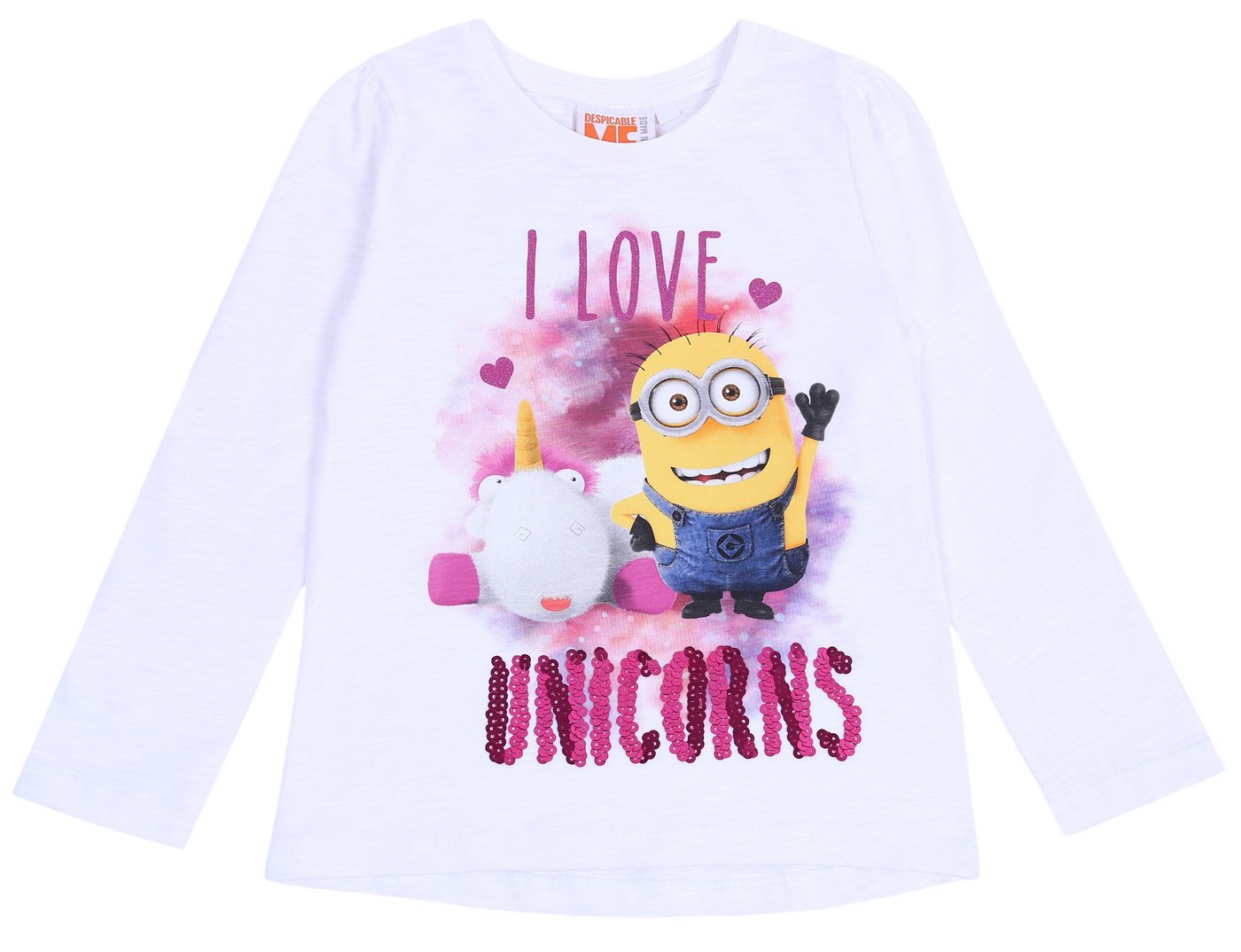 Sarcia.eu Langarmbluse Weißes Oberteil I LOVE UNICORNS MINIONS 5-6 Jahre von Sarcia.eu