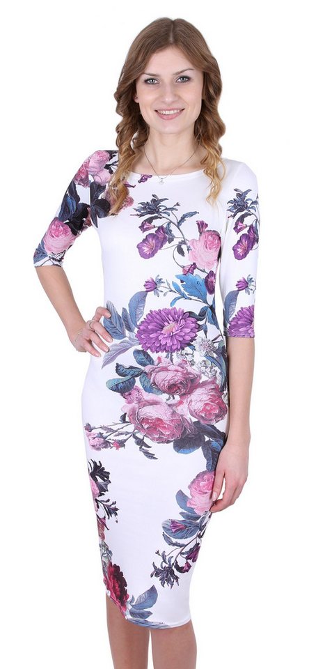 Sarcia.eu Midikleid Damen Geblümtes Figurbetontes Mittellanges Midi Cocktailkleid M von Sarcia.eu