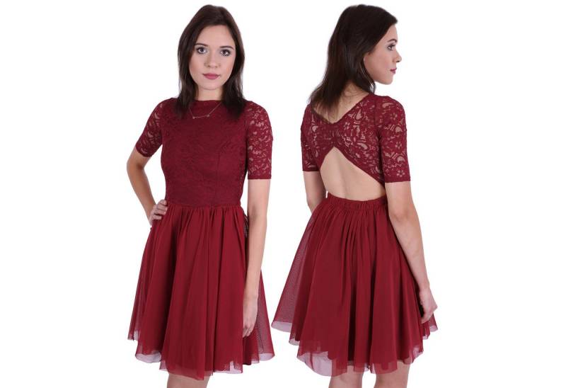 Sarcia.eu Midikleid Dunkelrotes Tüllkleid mit Oberteil aus Spitze John Zack L von Sarcia.eu