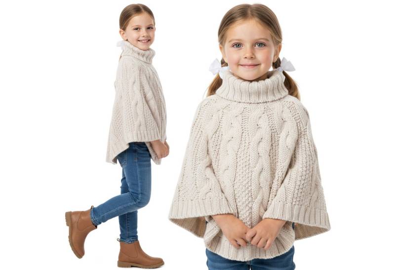 Sarcia.eu Poncho Beiger Kinderponcho für Mädchen – weicher Strick, warm und bequem von Sarcia.eu